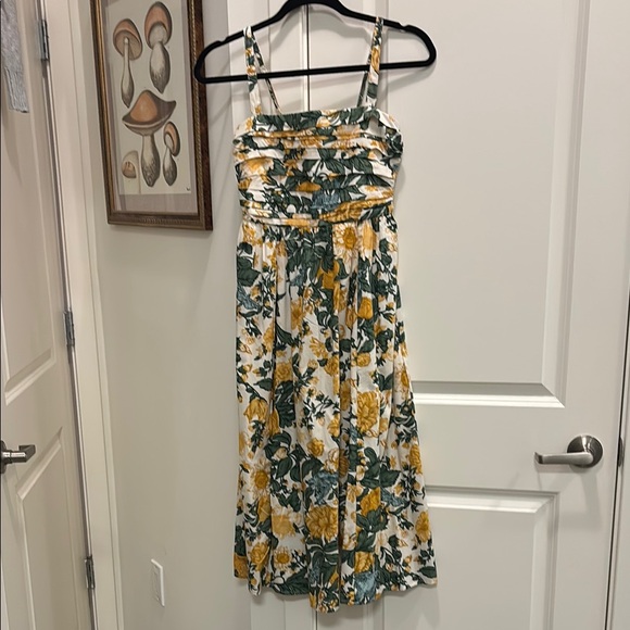 Abercrombie & fitch Floral Emerson poplin Sundress midi Yellow & Green Accents - Picture 2 of 6